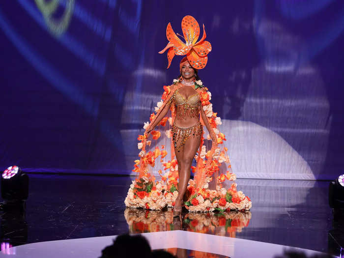 Miss California, on the other hand, wore a costume designed to look like her state