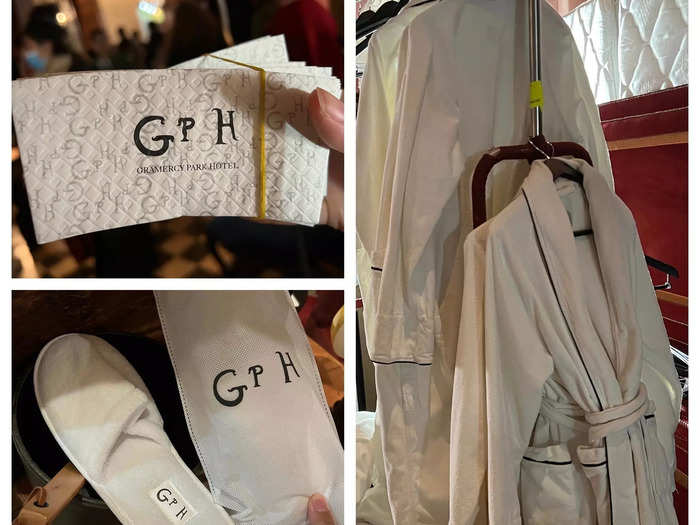 I saw some standard hotel items like bathrobes and slippers embellished with the Gramercy Park Hotel logo.