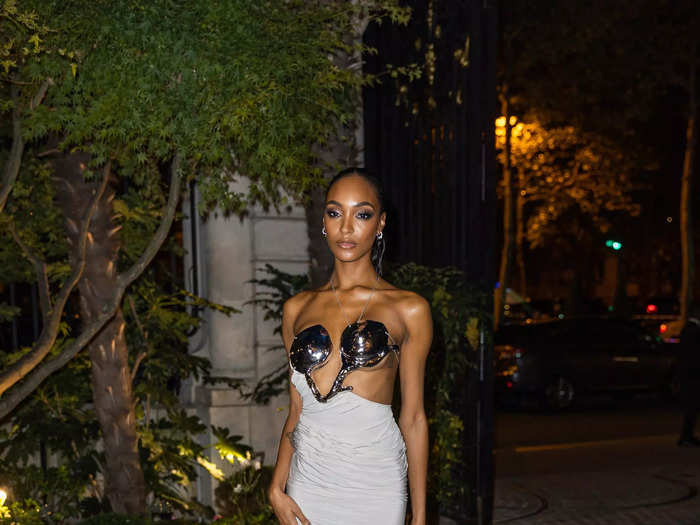 Jourdan Dunn was also there. She wore a striking gown with a metallic, cherry-shaped top.