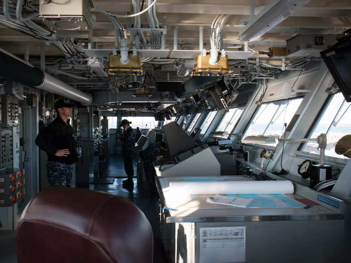 Inside the bridge where the ship is navigated.