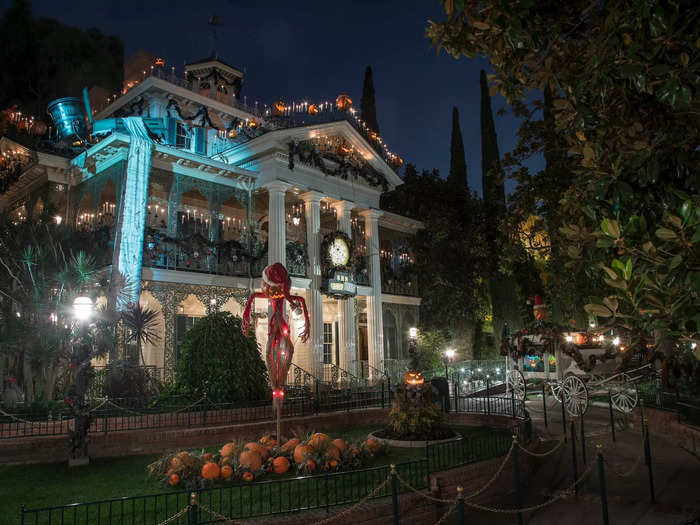 Rides throughout Disneyland are typically adorned with spooky decorations.