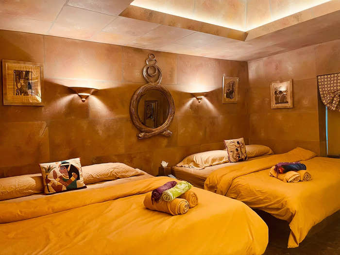 There are eight bedrooms in the castle, including four themed guest rooms. One of those rooms is an Egyptian-themed room that "feels like you