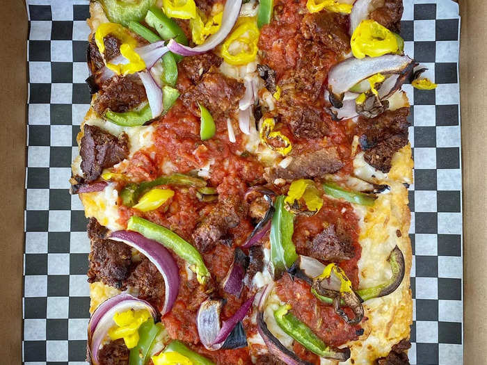 Guerrilla Pizza serves pies with vegan cheese and veggie toppings.