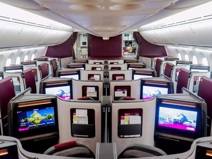 Qatar also has a reverse-herringbone business class on its A350-900s, A380s, and 787s that are more on par with QSuite, but still lack some unique amenities.