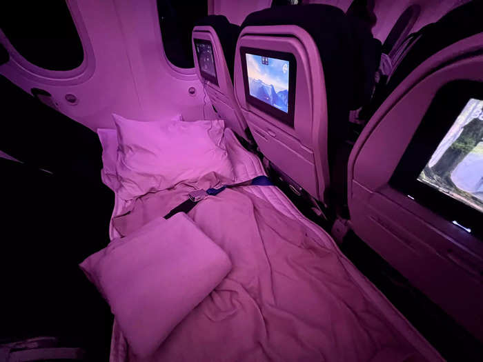 On my flight, I was able to sleep about eight hours. I also liked being able to sit criss-cross on the couch while I worked, or stretch my legs when needed.