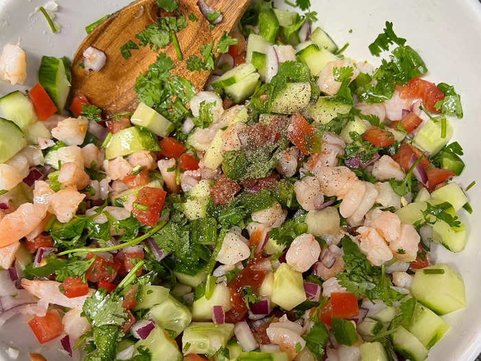 Before you let the ceviche marinate for 30 minutes to 1 hour, top it off with about 1 tablespoon of salt and pepper.