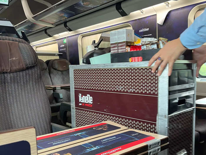 Not long after the train left Milan, a staff member walked down the aisle with a cart of drinks and snacks. Every now and again there were announcements in Italian and English — notably explaining how to make a complaint about the journey.