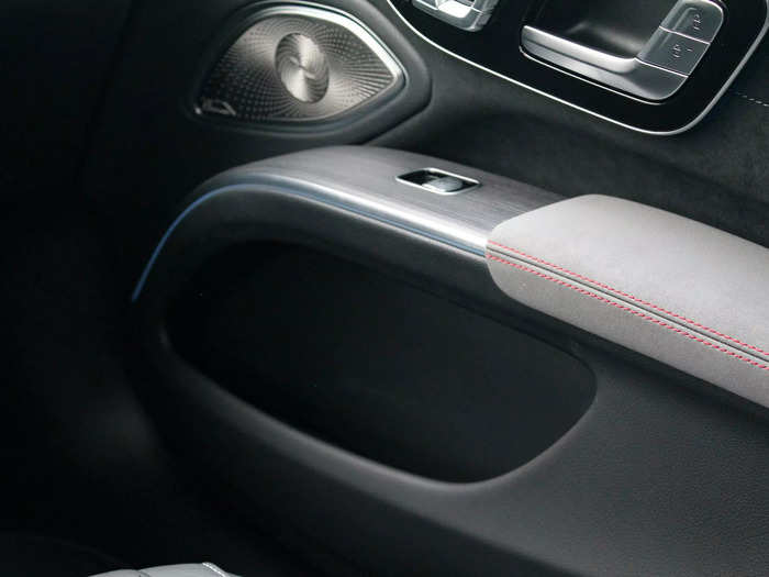 Ambient lighting strips are scattered throughout the car. You can set a color or have it cycle between them.