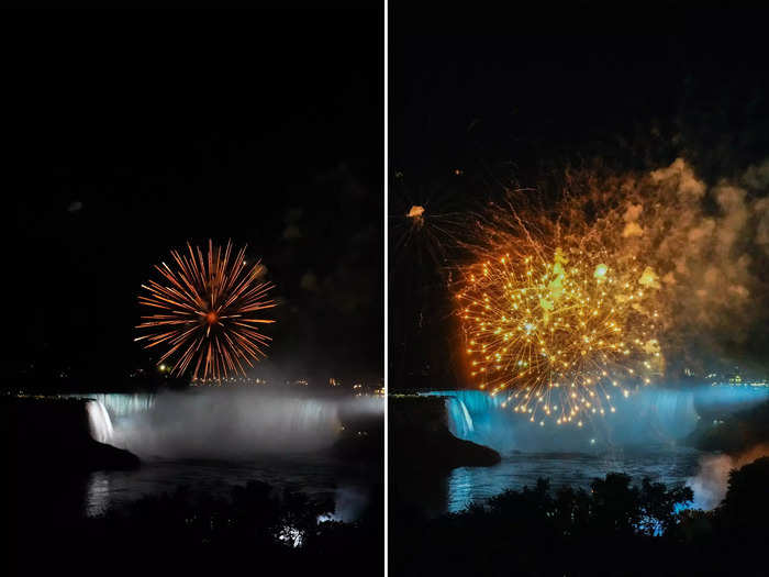 Each night, colorful lights illuminate Niagara Falls. And from May to October, the lights are accompanied by fireworks.