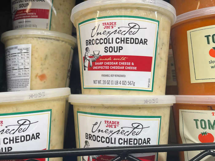 I love the broccoli-cheddar soup made with Trader Joe