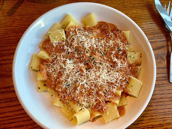 For my first round of pasta I got rigatoni with five cheese marinara, of course topped with more cheese.