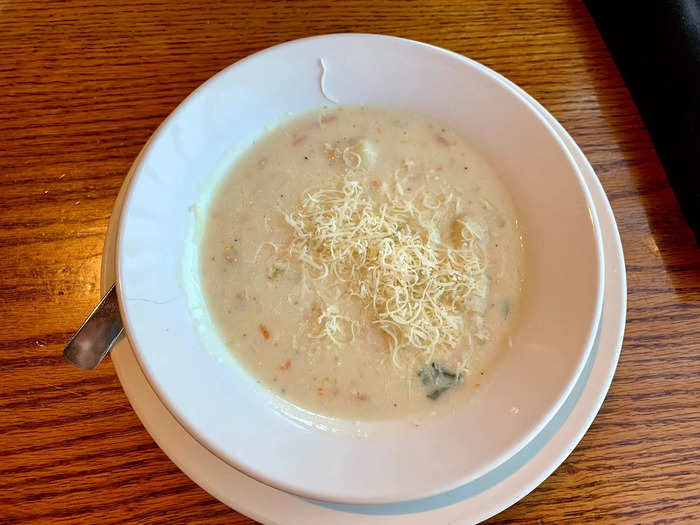 I can never pass up a chance to eat the chicken gnocchi soup, topped with cheese.