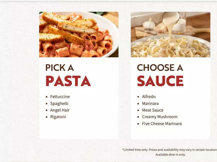 For $13.99, you can get unlimited pasta in combinations of your choice, and add protein for another $4.99