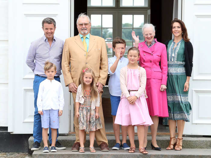 The Danish royal family met in July 2016 for their annual summer photocall. Queen Margrethe, Prince Henrik, Prince Frederik, and Princess Mary were accompanied by the couple