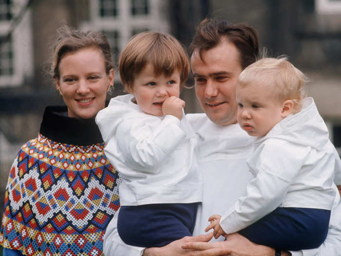 In 1972, at 31 years old, Queen Margrethe took the throne after her father, King Frederick IX died in January of that year. Prince Frederik was born to the Queen and her husband Prince Consort Henrik in 1968, while Prince Joachim was born in 1969. Frederik is next in line to succeed his mother.