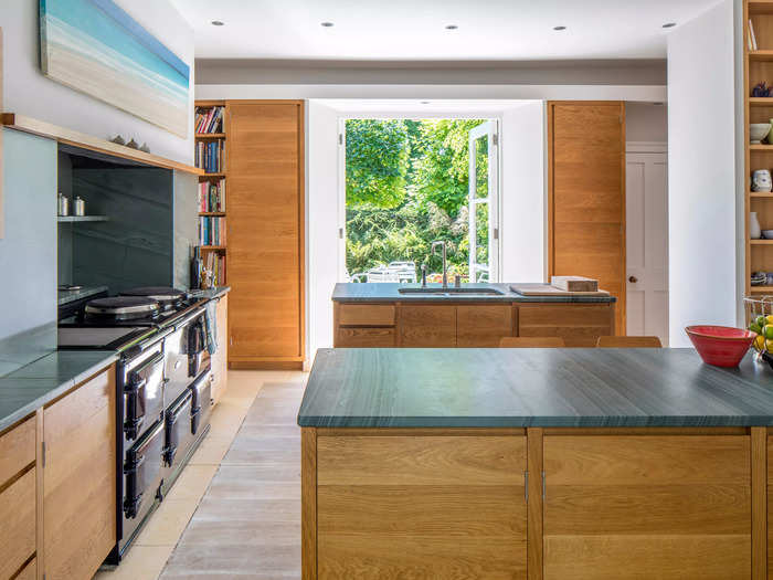 The fitted kitchen has French doors leading out to the garden.