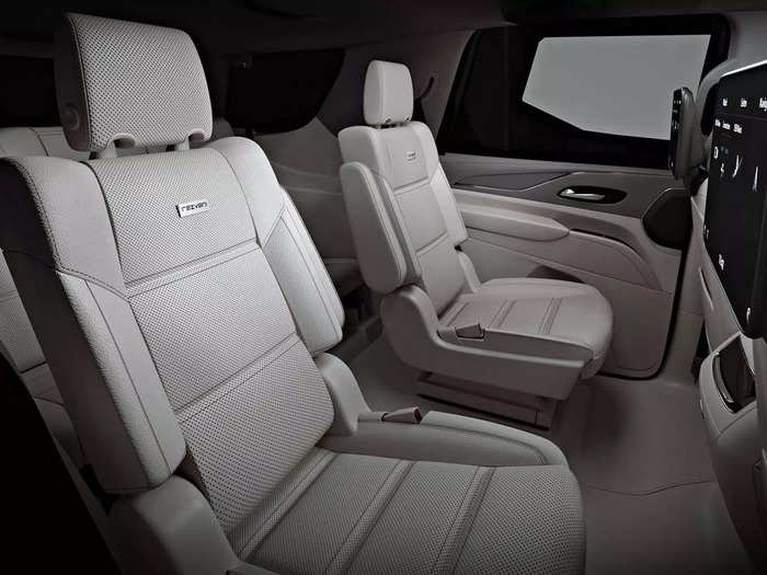 The three-row SUV comes with heated and ventilated leather seats up front.