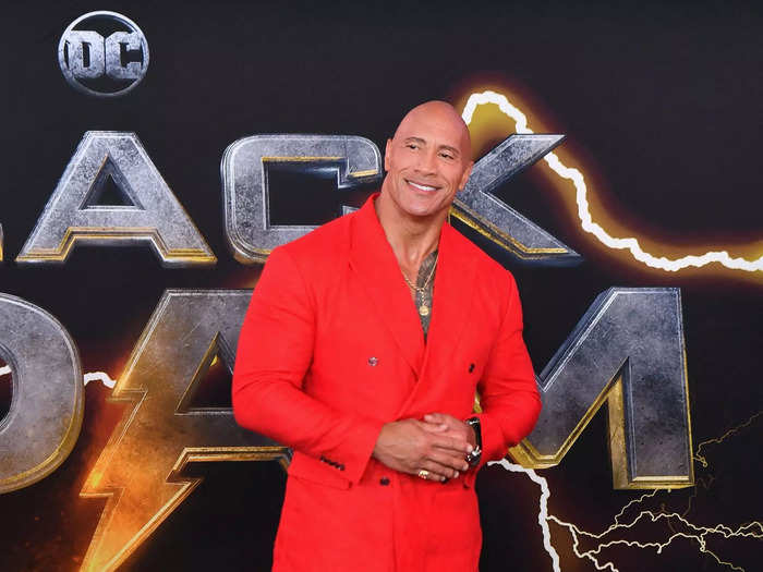 The main event, Dwayne "The Rock" Johnson, arrived in all-red.