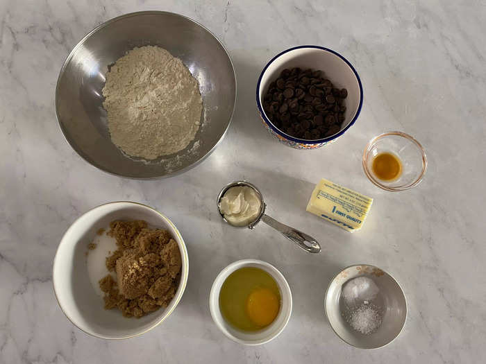 Finally, it was time to whip some cream cheese into my chocolate-chip cookies.