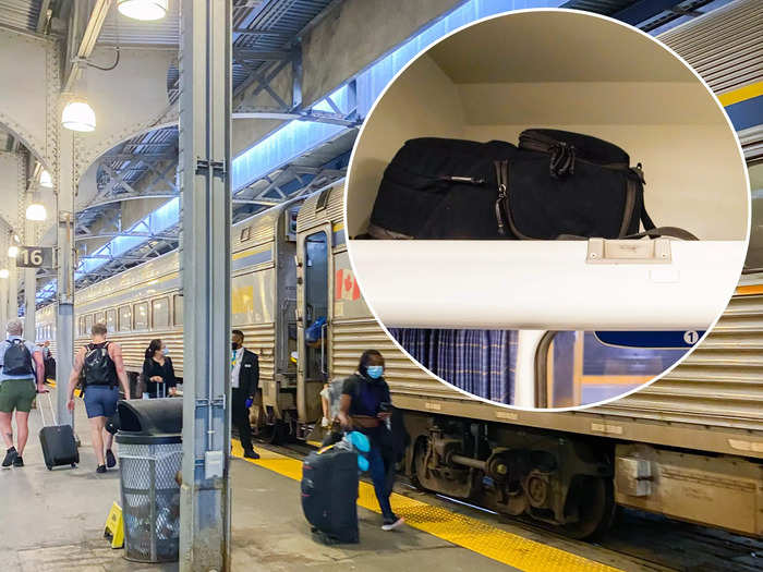 When bringing luggage on trains, I had the option to check a bag and could also use an overhead bin inside the train car.