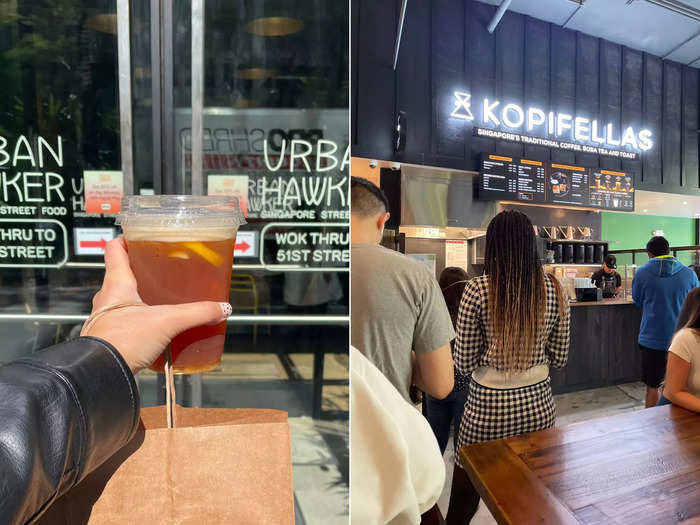 To drink, Rachel got an iced earl grey lemon tea from Kopifellas at Urban Hawker for $5.75.