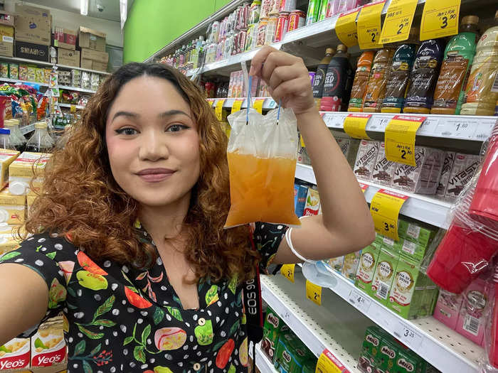 Marielle also picked up an iced lemon tea from the local kopitiam for one Singapore dollar and 30 cents, or about $0.91.