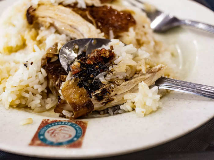 In Singapore, cooks will often serve more rice than chicken. In this kopitiam, the rice was fluffy and lightly flavored.