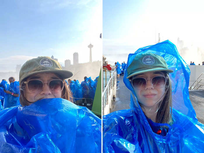 On my way down, park workers handed out large, plastic ponchos to keep us dry from the misty waterfalls during the ride. It was gigantic on me, but there was only one size.