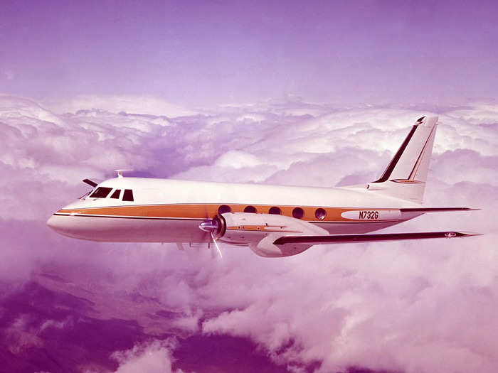 The new Grumman Gulfstream G-159 was purchased in late 1963 and outfitted with interior furnishings, cockpit avionics, and orange and black livery emblematic of the Walt Disney Productions logo.