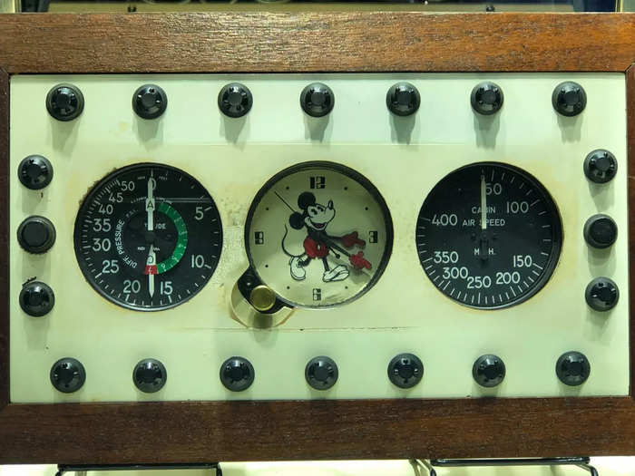 A customized instrument panel with an altimeter, true airspeed indicator, and Mickey Mouse clock allowed the aviation enthusiast to monitor flight conditions from his favorite cabin seat.