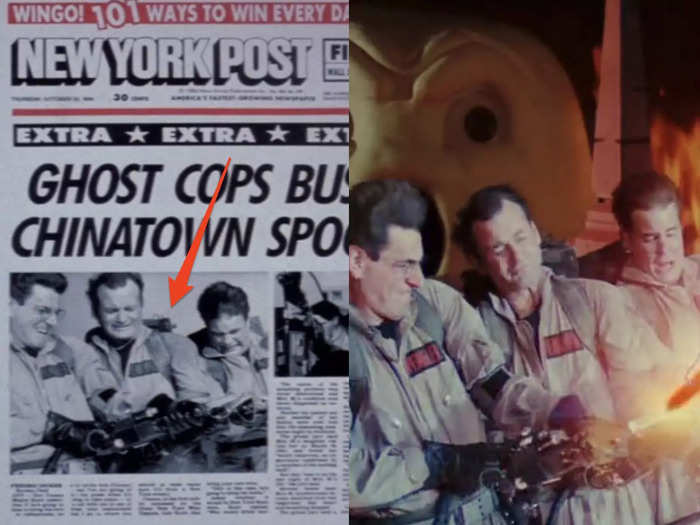 The picture of the Ghostbusters in the New York Post shows a scene from the end of the movie.