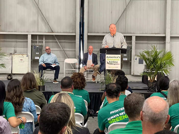 The jet is the first of 158 A321neos Frontier will acquire between now and 2029, making the "greenest airline in the US even greener," company president and CEO Barry Biffle said.