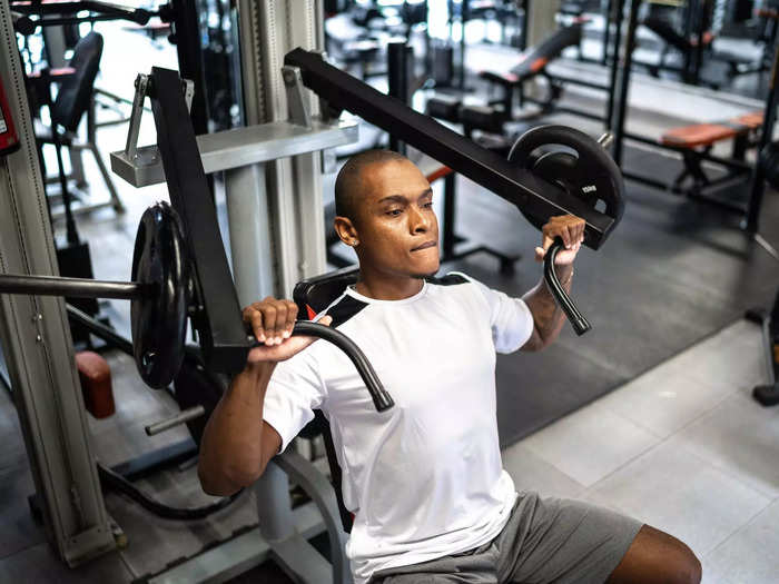 The chest press machine offers a safe alternative to bench pressing.