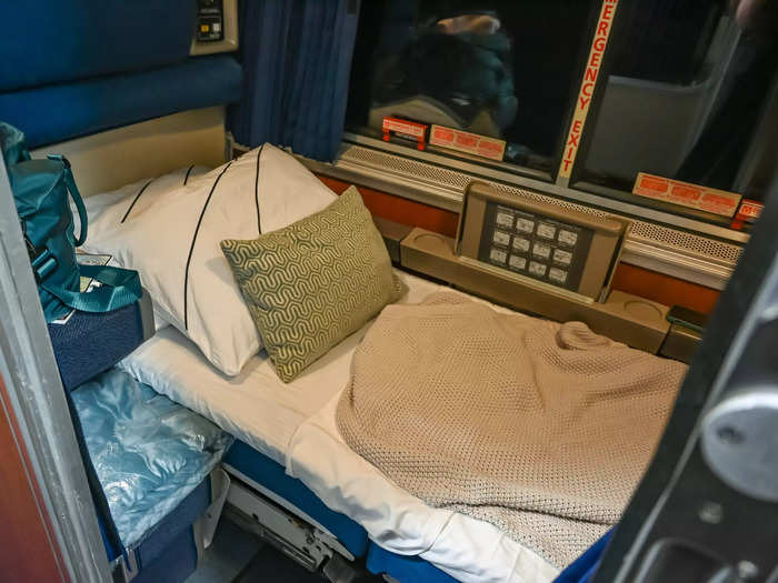 When I was ready for bed, the two seats in my roomette folded down into a bed.