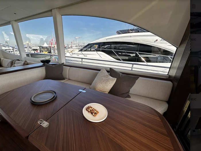 The yacht has everything a house does, from a dining area to a living room.