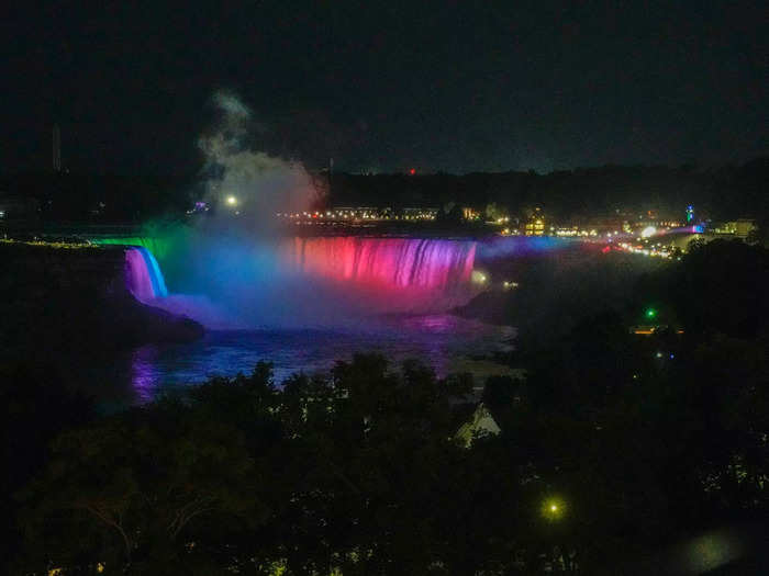 The falls glow every night of the year, and the changing colors represent sunrises, the aurora borealis, rainbows, and sunsets.