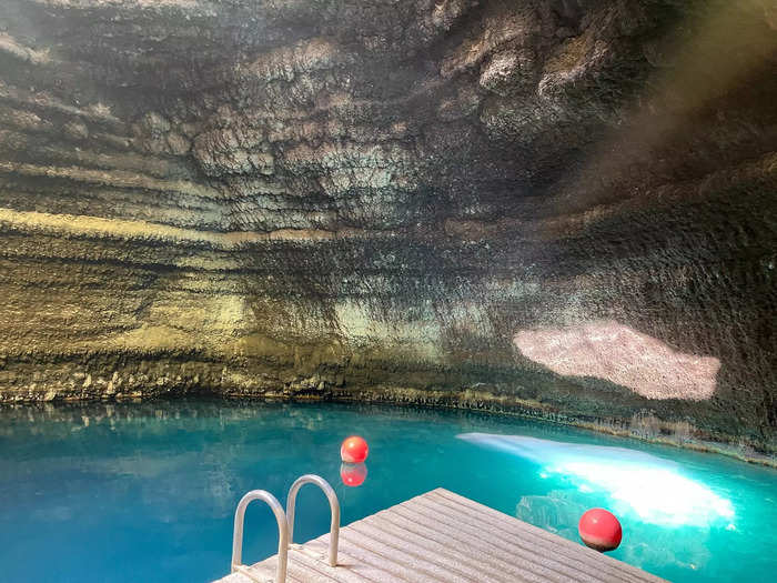 The water glowed underneath from the sunlight, which beamed through a small opening at the top of the dome. Since Dave and I were the first ones at the springs, the only sound was water dripping and echoing throughout the space. The light, sound, and smell created a peaceful environment, I thought.