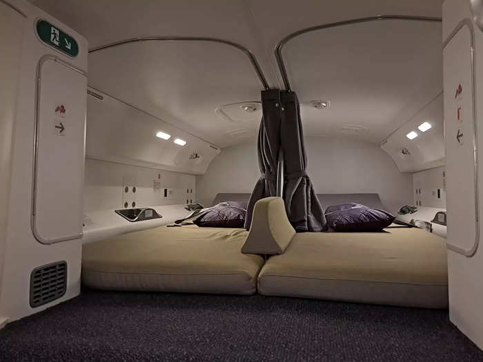 The pilots also have their own room at the front of the cabin, which typically has bunks and loungers with TVs.