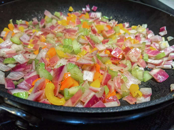 Freshen up your canned chili with some sautéed vegetables.