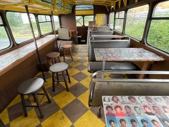 The bus sat in the yard in Washington for years until Matt Breslow, the owner of a popular Portland food truck called The Grilled Cheese Grill, bought it and turned it into a dining space.