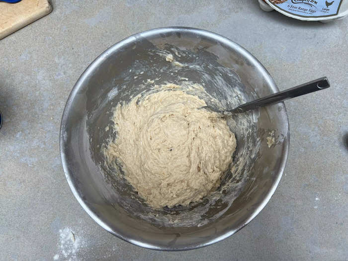 After adding the remaining milk, the baking soda, and the cream of tartar, I gave the entire mixture a good stir. And yes, it was very thick.