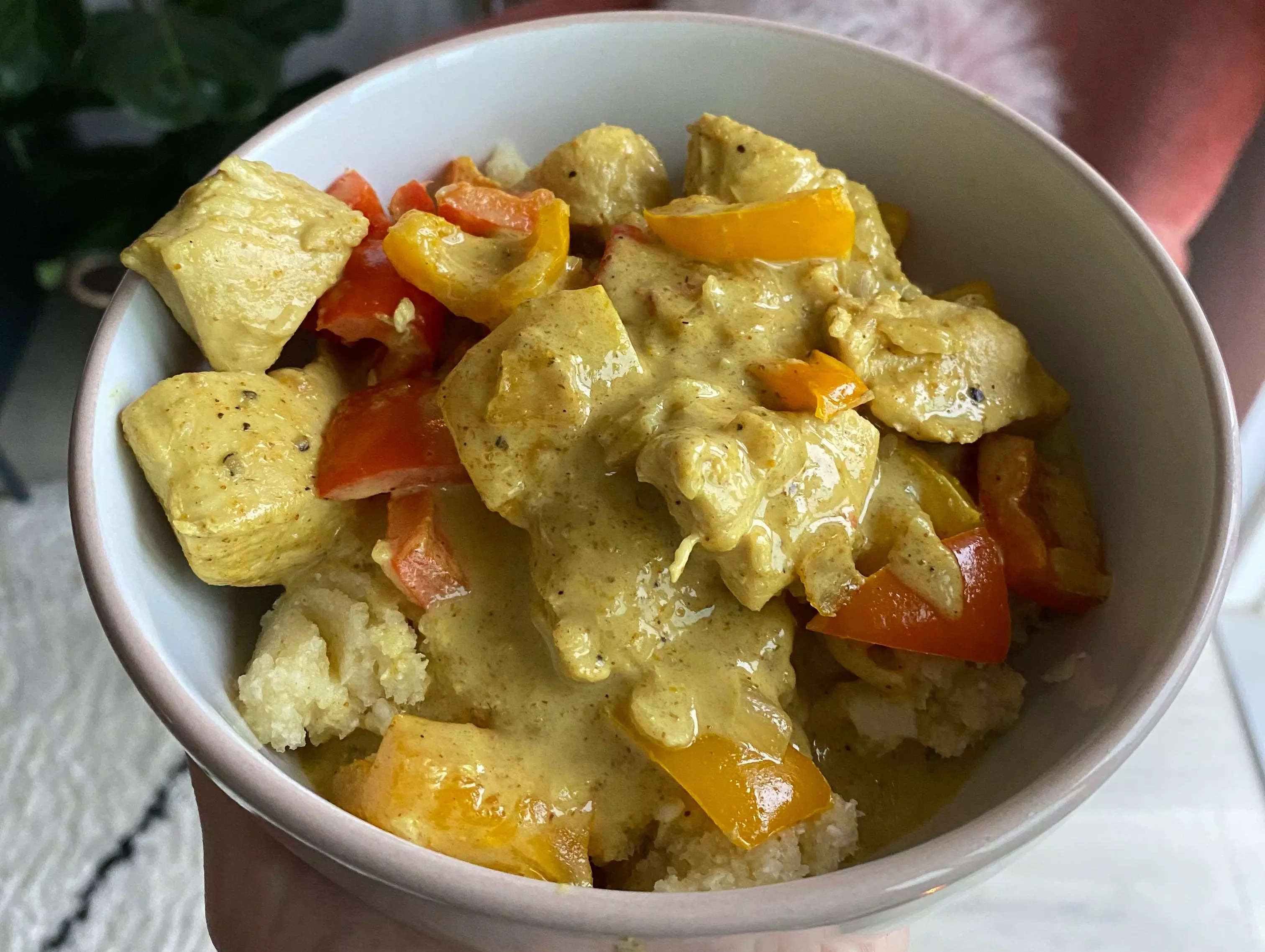 Coconut chicken curry and cauliflower rice.