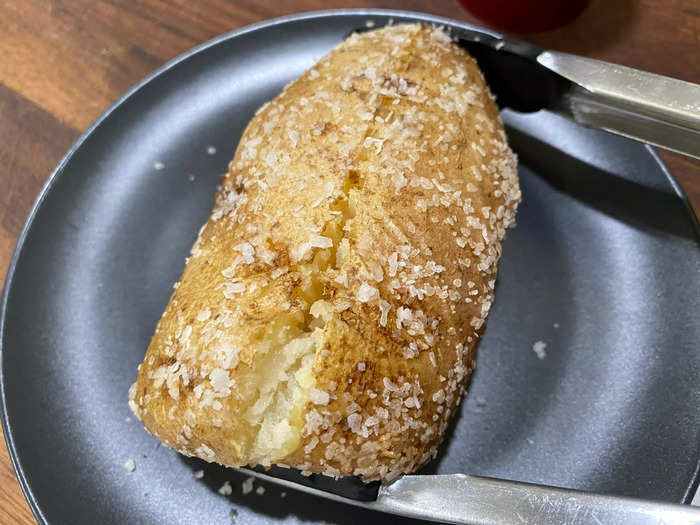 Opening the potato was oddly satisfying, but I think it needed longer in the oven.