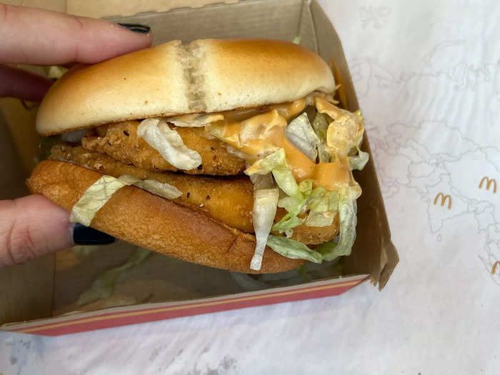 I started with the Kung Pao Double Crispy Chicken sandwich, $5.99, from China.