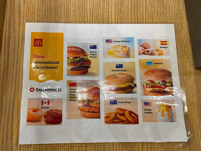 There is also a separate handout to take a closer look at current global menu items. The restaurant features a rotating menu of offerings from McDonald
