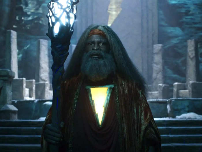 Djimon Hounsou very briefly reprises his role as the wizard, Shazam.