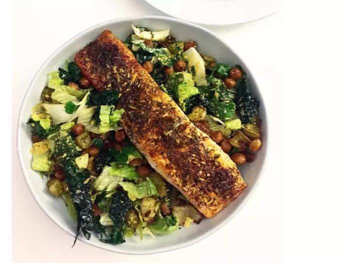 Kale Caesar salad with salmon