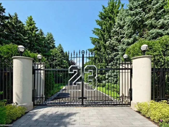 The personalized home has a front gate with a large 23 on it representing Jordan