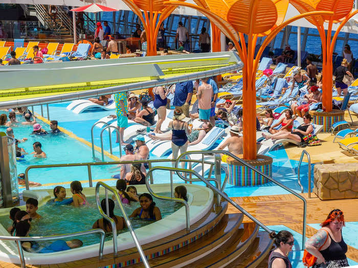 ... and finding a spot to relax on the pool decks was stressful because they were often packed with throngs of people.