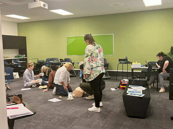 After seeing the mockups, we learned about one of the most important parts of flight attendant training — medical and first aid.